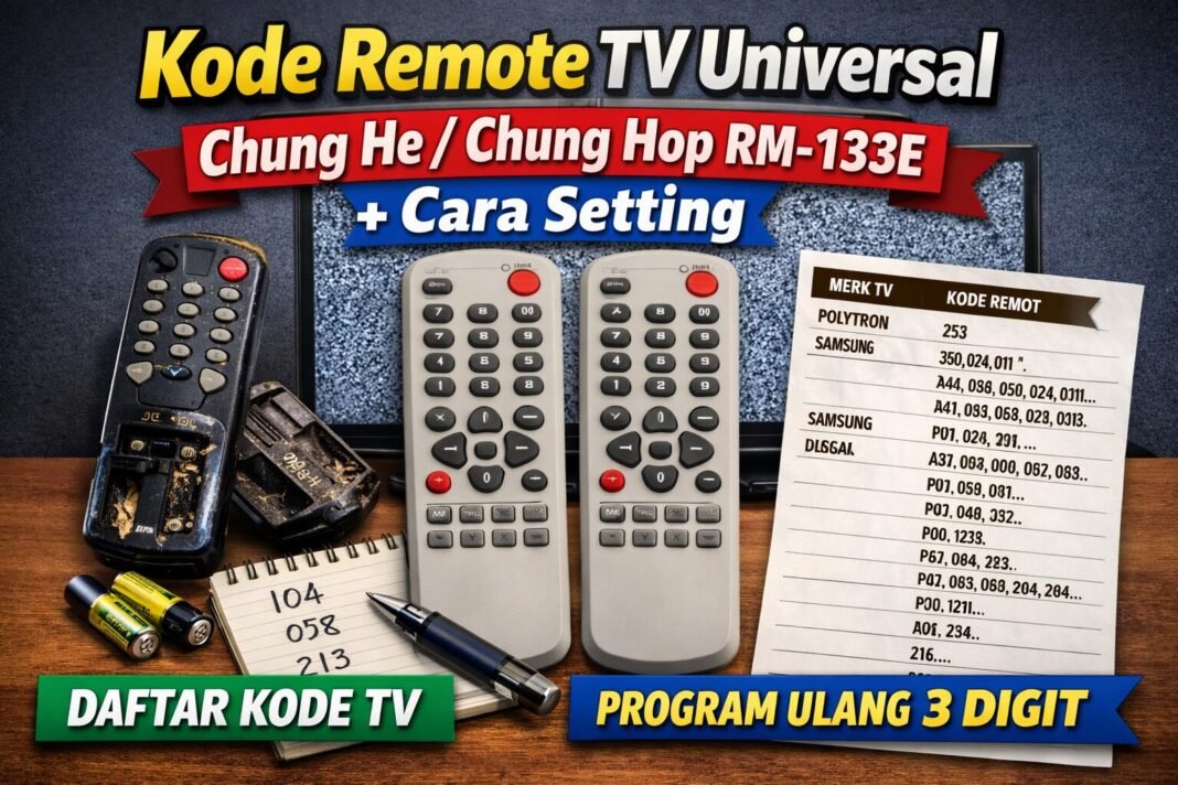 Kode Remote TV Universal Chung He RM-133E / Chung Hop RM-133E Lengkap + Cara Setting